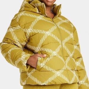 NWT Ava & Viv Stylish Olive Green Patterned Puffer Jacket Size 3X